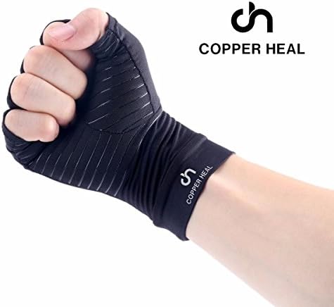 COPPER HEAL Copper Compression Gloves – Pain Relief for Arthritis, Carpal Tunnel & RSI – Fingerless Pair