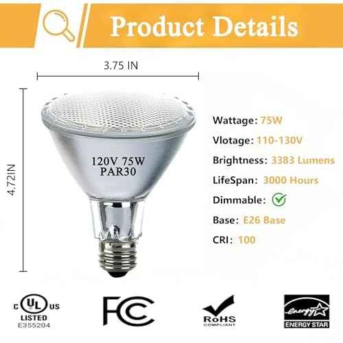 Par30 Halogen Flood Light Bulbs120V 75W, Halogen Long Neck Bulb, 2700K Warm White Dimmable High Brightness, Great for Accent Lighting, Tracking, Recessed Bulb