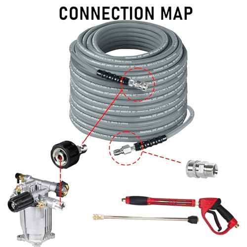 Hourleey Pressure Washer Hose 50FT, Kink Resistant High Tensile Wire Power Washer Hose, Rubber Wire Braided with 3/8" Quick Connect for Hot/Cold Water, 4000 PSI, Gray