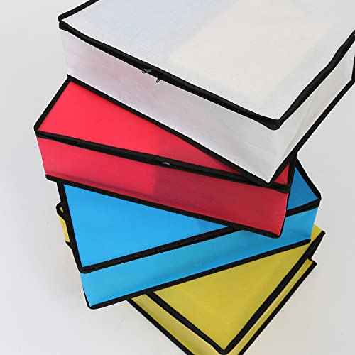 Astro Clothes Storage Bags, 4 Pack Clothes Storage Bins Foldable Closet Organizers, Breathable Material, Zipper for Sweaters, T-Shirts, Red Yellow White Blue, Artwork, Piet Mondrian Style, Gifts