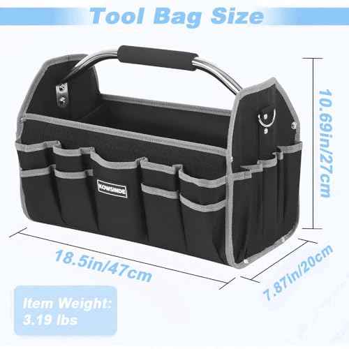 16 Inch Electrician Tool Bag, Open Top Tool Bag, Open Top Tool Bags, 26 Pockets Organizer with Steel Handle and Removable Shoulder Strap