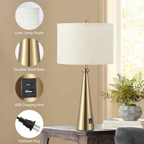 Lamp for Bedroom Set of 2 Lamps for Night Stand Modern Bedside Lamps Living Room End Table Lamps Gold
