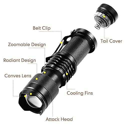 Mudder 10 Pack Mini LED Flashlight 3 Lighting Modes Small Adjustable Handheld Flashlight with Belt Clip for Camping Home Hiking Outdoor Work(Black, White Light)