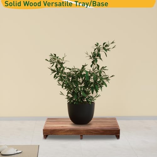 Acacia Wood Step Platform (25'' L x 16'' W x 3.8'' H, No Assembly Required), Outdoor Steps with Non-Skip Pads for Seniors, Wooden One Step Stool for Bed, Stair, Bathroom, Kitchen, Garden