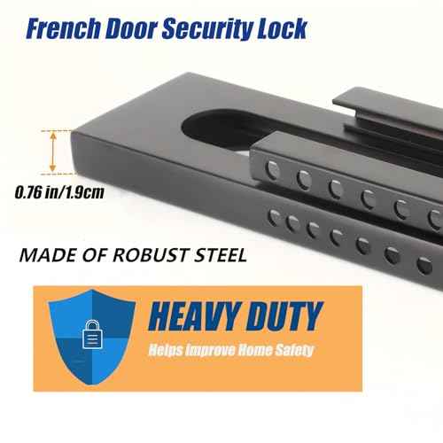 French Door Security Lock, Adjustable Double Door Lockout Device with Padlock, Reinforcement Locks for Knob and Handle Doors,Prevent Kick Ins,Childproof, Black