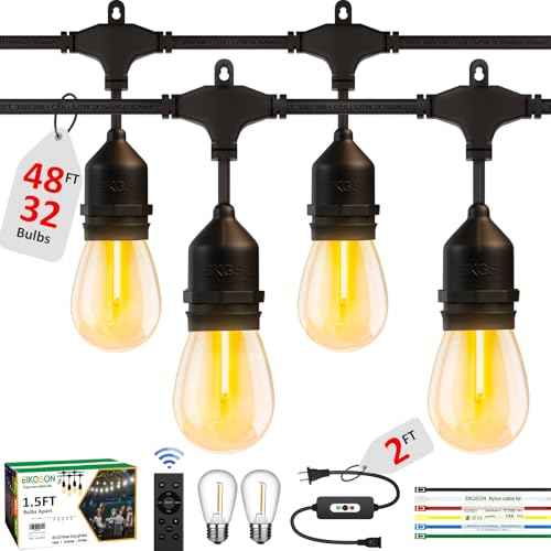 50FT Outdoor String Lights Waterproof with 30+2 Bulbs (1.5FT Bulbs Spacing), Remote & Dimmer, Commercial Grade Patio Lights with 3 Mode Light & Timing,100PC Ties for Outside