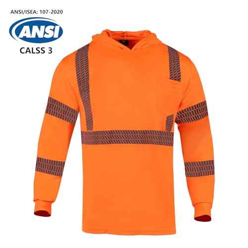 VENDACE Safety Reflective High Visibility Long Sleeve Shirts with Hood Class 3 Hi Vis Construction Work Shirts for Men