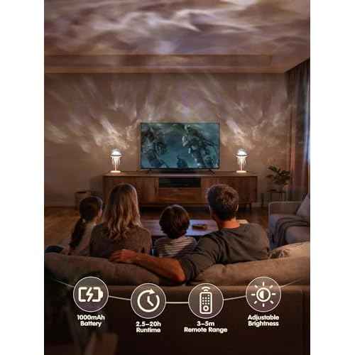 Fuloon Projection Lamp with Remote Control, Adjustable Jellyfish Shaped Table Lamp Battery Operated Night Light Ocean Room D?cor Ambient Lighting for Bedroom, Living Room, Office, Read Room