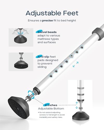 Bed Rails for Elderly Adults Safety, Adjustable Bed Assist Rail for Seniors with Motion Sensor LED Light & Storage Pocket, Non-Slip Handle Support Bar, Fits Twin/Full/Queen/King