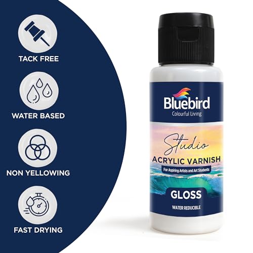 Bluebird Studio Gloss Varnish for Acrylic Painting, 3.4 Fl Oz, Non-Yellowing, Non-Toxic, Anti-Crazing, Basic Varnish for Pro Artists, Hobby Painters & Kids