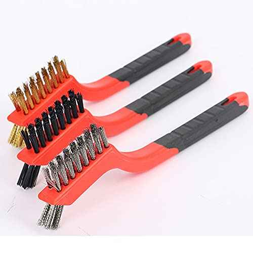 Wire Brush Set for Cleaning Rust Removal in Holes, 3pcs Brass/Stainless Steel/Nylon Brushes