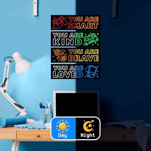 Game Wall Decals Glow in The Dark, Gamer Sticker Inspirational Wall Decor for Boys Room, Kids Bedroom Playroom Nursery Decoration