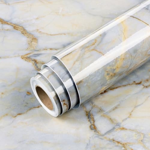 Livelynine Light Blue Gold Marble Contact Paper for Countertops Peel and Stick Desk Cover Table Bathroom Counter Top Wrap Kitchen Vinyl Waterproof Marble Wallpaper for Walls Self Adhesive 15.8x78.8