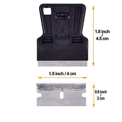 Portable 1.5inch Mini Metal Razor Scraper with 10 Carbon Razor Blades, Putty Knife Set Removing Glue, Stain, Vinyl, Labels, Stickers, Decals, Pack of 2