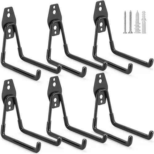 6 Pack Garage Hooks Heavy Duty Storage Organizer Wall Mount Power and Garden Tool Hangers, for Hanging Ladders, Ropes, Hose, Bulk Items