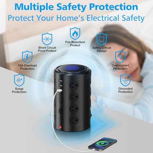 Power Strip Tower Surge Protector with 16 Outlets and 5 USB Ports (2 USB-C), 20FT Extension Cord with Multiple Outlets,Heavy Duty Charging Station,Home Office Dorm Room Essentials.No Wireless Charging