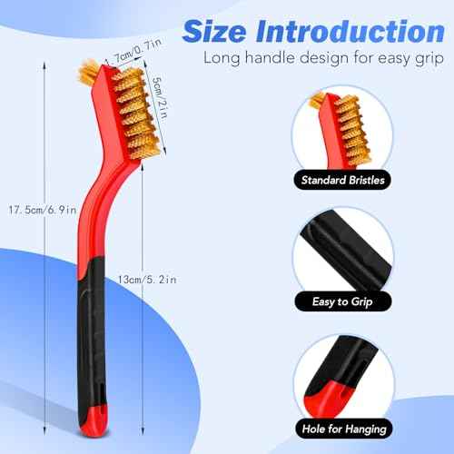 Wire Brush Set, 3 Pcs Stainless Steel/Brass/Nylon Wire Brushes for Cleaning with Curved Handle Grip for Rust Removal, Dirt, Paint Scrubbing(Red)