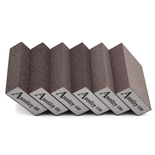 Sanding Sponge, Auerllcy 6 Pieces 60/80/100/120/180/220 Grit Sanding Blocks Assortment, Coarse/Medium/Fine. Washable and Reusable.