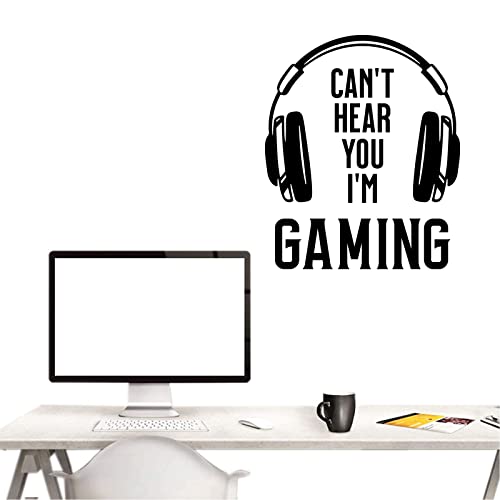 Game Wall Sticker, Can't Hear You I'm Gaming Wall Decals, DIY Headset Vinyl Art Silhouette Game Decor, 3D Video Game Room Decoration Wallpaper for Boys Playroom Bedroom Family Game Room