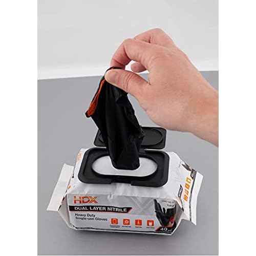 HDX Black Dual Layer 6ml Heavy Duty Disposable Nitrile Gloves 2 - 40 Packs - 80 Gloves Total Large