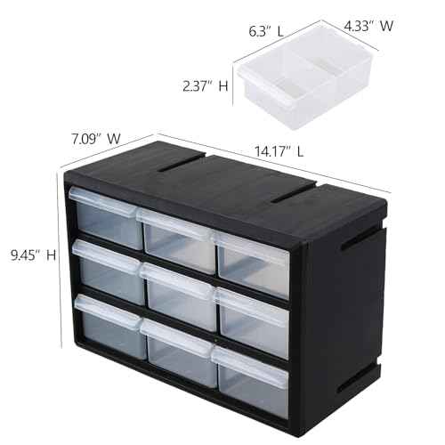 Hardware and Craft Drawer Cabinet, 9 Drawer Plastic Parts Storage Cabinet, Black