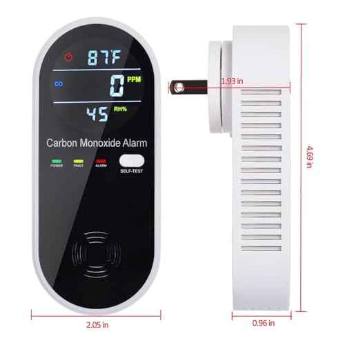 3-in-1 Carbon Monoxide Detector, Carbon Monoxide Detector Plug in Wall with Temperature & Humidity Display, CO Alarm Monitor with Color LCD Display, Accurate & Easy to Install