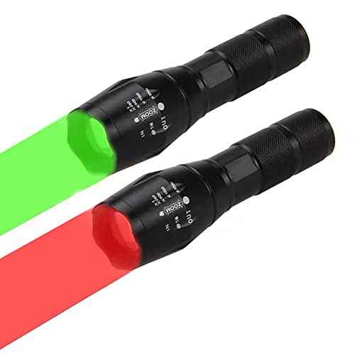 Green Red Light Hunting Flashlight Night Tactical Flashlights One Mode Handheld Flashlight Waterproof Predator Light Torch Light for Astronomy Aviation Night 2 Pcs