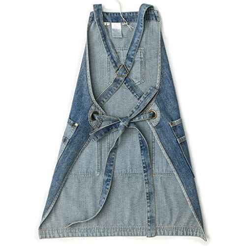 Jeanerlor - Mens Woodworking Hairdresser Tool Apron with Pockets for Welding Men - Aprons Cobbler Cross Straps & Adjustable L to XXL (Blue) Plus Size