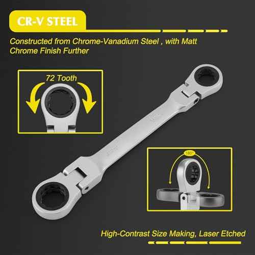 EMENTOL 36PCS Flex Head Ratcheting Wrench Set, 12-in-1 Wrench Set & 24-in-1 Screwdriver Set, CR-V, Double Box End Wrench 8mm -19mm