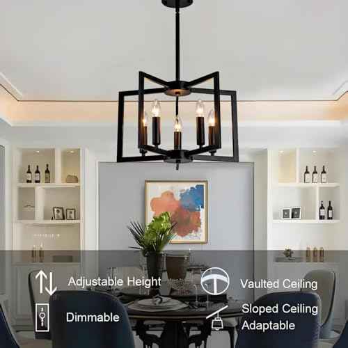 Black Chandelier,5-Light Dining Room Light Fixture Modern Farmhouse Geometric Metal Hanging Industrial Chandeliers for Entryway Kitchen Island Foyer Lighting Fixtures