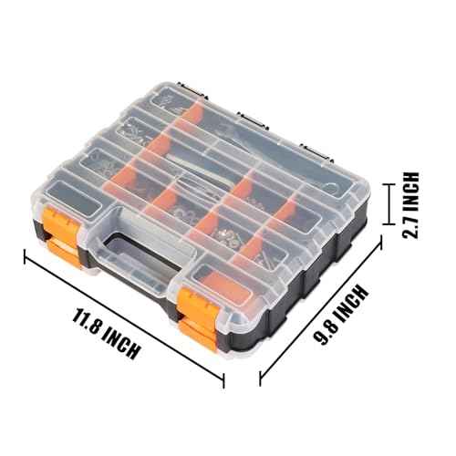 TCE AG322U Torin Double Sided Tool and Hardware Storage Box: Portable Small Parts Organizer with Removable Plastic Dividers for Tools, Small Items and Jewelry, Black/Orange