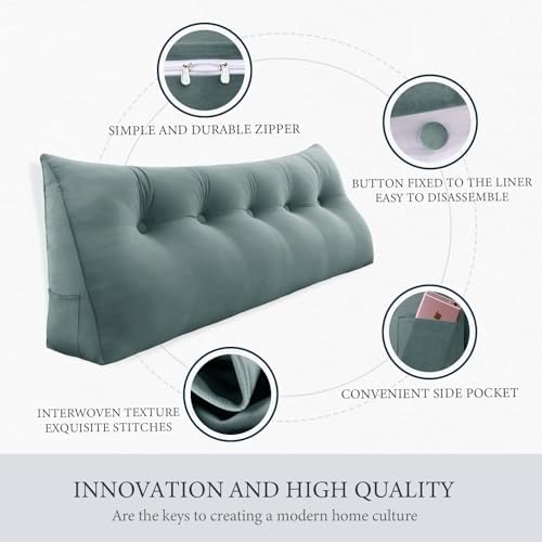 14 lbs Thickened Wedge Pillow Headboard Body Positioner Backrest Support Triangular Headboard Pillow for Sleeping with Side Pocket Velvet King