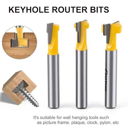 3Pcs Keyhole Router Bits Set 1/4" Shank, Carbide T-Slot Router Bit with 5/16 & 3/8 & 1/2 Inch Blade Diameter for Wood Hex Bolt T-Track Slotting Milling Cutters Set