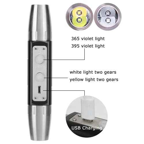 Watris Veiyi Expert Jade Flashlight, Jade Appraisal Light, Jewelry Identification Torch, Dual-Head 4 Light Sources, USB Rechargeable Flashlight