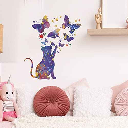 Wall Stickers, Cat and Butterflies Pattern Decal for Door Windows