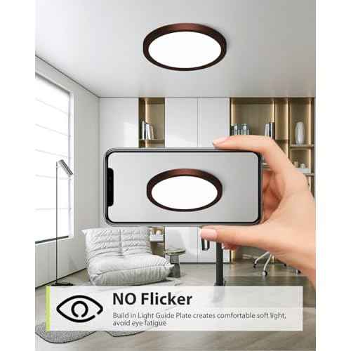 hepside 2PACK Flush Mount LED Ceiling Light Fixture Oil Rubbed Bronze, 12Inch 28W, Dimmable 3000K-4500K-6000K 3 Color Ceiling Lamp 3200LM Low Profile Ceiling Light for Kitchen Bedroom Hallway