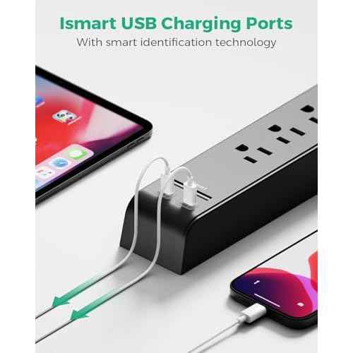 20FT Power Strip Surge Protector - 2 Pack Extension Cord with 6 Outlets 4 USB Ports, Flat Plug, 900 Joules, 15A Circuit Breaker, Wall Mount for Home Office, Dorm Essentials