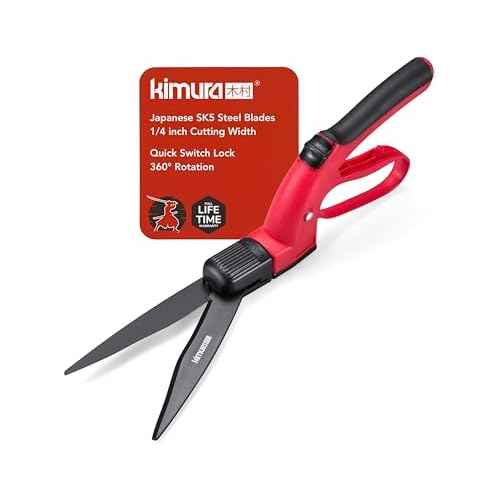Kimura¢ç Pro Grass Shears - Premium Lawn Shears with 360¡Æ Rotating Head, Japanese SK5 Steel Blades, Lightweight, Ergonomic TPR Coated Handles, Garden Shears for Edging and Trimming - 15" Grass Clippers