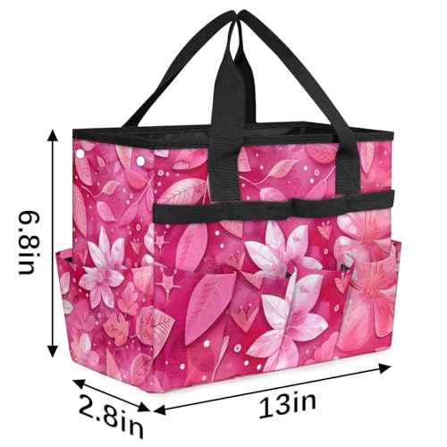 Rose Red flower Gardening Tool Bag,Heavy Duty Garden Tote Bag,Portable Oxford Gardening Storage Basket Organizer Handbag with Pockets Handle,Hand Tools Gifts for Outdoor Garden Lawn