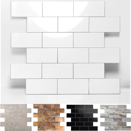 Peel and Stick Tile Backsplash 12"X12" PVC Wall Tiles, Stick on Backsplash for Kitchen, Bathroom Tile, Fireplace, Laundry (1 Pack, Polished Marble White)