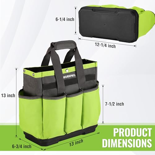 WORKPRO Garden Tool Bag with Waterproof Plastic Base, 8 Pockets Gardening Bag, Heavy Duty Oxford Garden Tote Caddy, Gardening Tool Kit Holder for Indoor and Outdoor(Tools NOT Included)