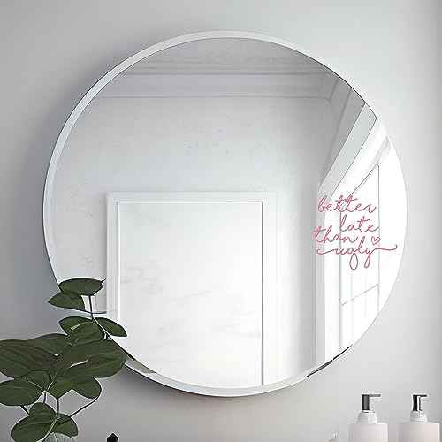 2 x Better Late Than Ugly Mirror Vinyl Sticker Girls Bedroom Wall Decal Mirror Vinyl Daughter Bathroom Decor Makeup Mirror Stickers Sister Gift to My Sister Gift College Apartment Decor (Pink)