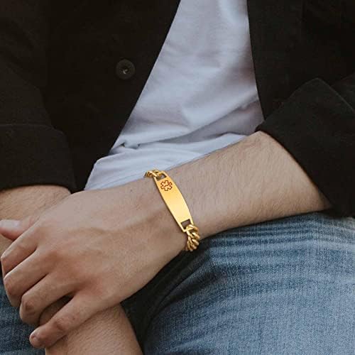 VNOX Medical Alert ID Bracelet - Mens Womens Stainless Steel ID Tag Medical Alert Emergency Bracelet,7.2/8/8.4 Inches