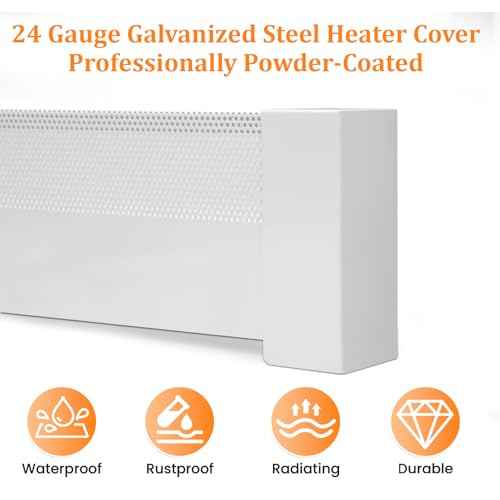 Upgraded 4 FT Baseboard Heater Covers with Left and Right Endcaps, Galvanized Steel Easy Slip-On Baseboard Cover for Replacing Old and Rusty Looking Electric and Hydronic Base board Heater Cover