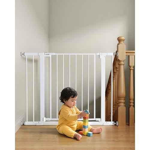 29.5-40.5" Baby Gate for Stairs, Dog Gate for Doorways, Walk Thru Auto Close Metal Baby Safety Gate for The House, Stairs and Doorways, Child Gate Pressure Mounted, Pet Gate for Dog Indoor - White