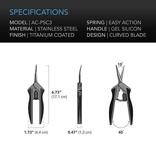 AC Infinity 6.6¡± Stainless Steel Curved Pruning Shear, Lightweight Ergonomic Design, Curved Precision Blades with Nonstick Titanium Coating for Gardening, Hydroponics, Grow Tents
