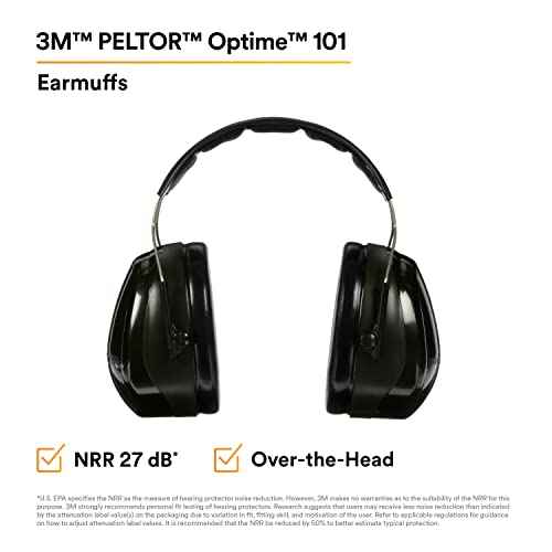 3M - CASH7A Peltor Optime 101 Over-the-Head Earmuff, Hearing Protection, Ear Protectors, NRR 27dB Green