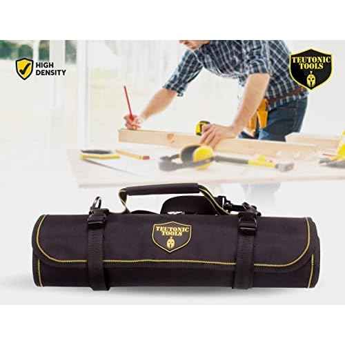 Teutonic Roll Up Tool Bag, 25 Pockets Pouch Waterproof Organizer Kit for Wrenches; Perfect Set for Mechanics, Electricians, Handymans;Keychain + eBook