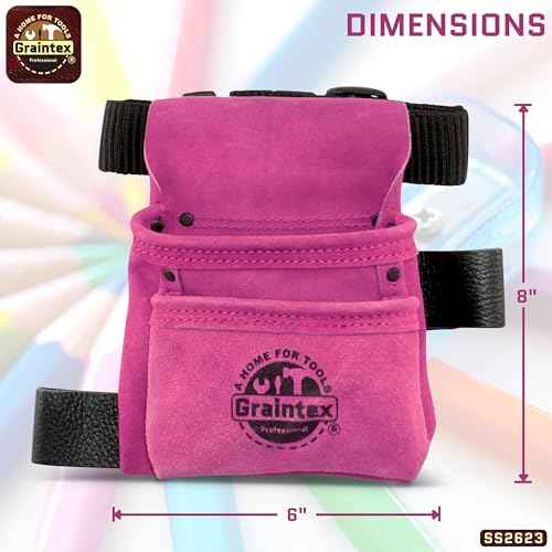 Graintex 2 Pocket Children's Tool Pouch, Suede Leather Pouch with Hammer Loop, Ideal for Home Improvement Projects, Kids Tool Belt for Young DIY Enthusiasts, Adjustable Webbing Belt