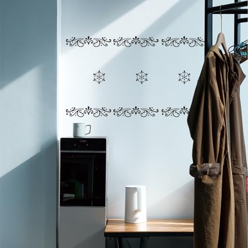 INFUNLY 4PCS Lace Corner Stencils for Painting - Reusable Flower Border Wall Stencil, Large Pattern Tile Stencil for Floor/Furniture/Glass/Wood - Home Decoration